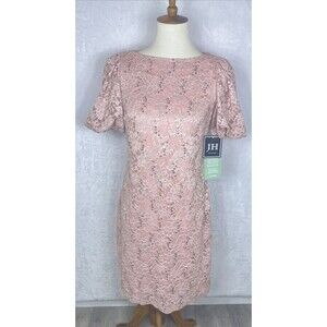 JH Evenings Formal Dress Evening Wear Party Sequins Short Sleeve Pink Size 6 NEW